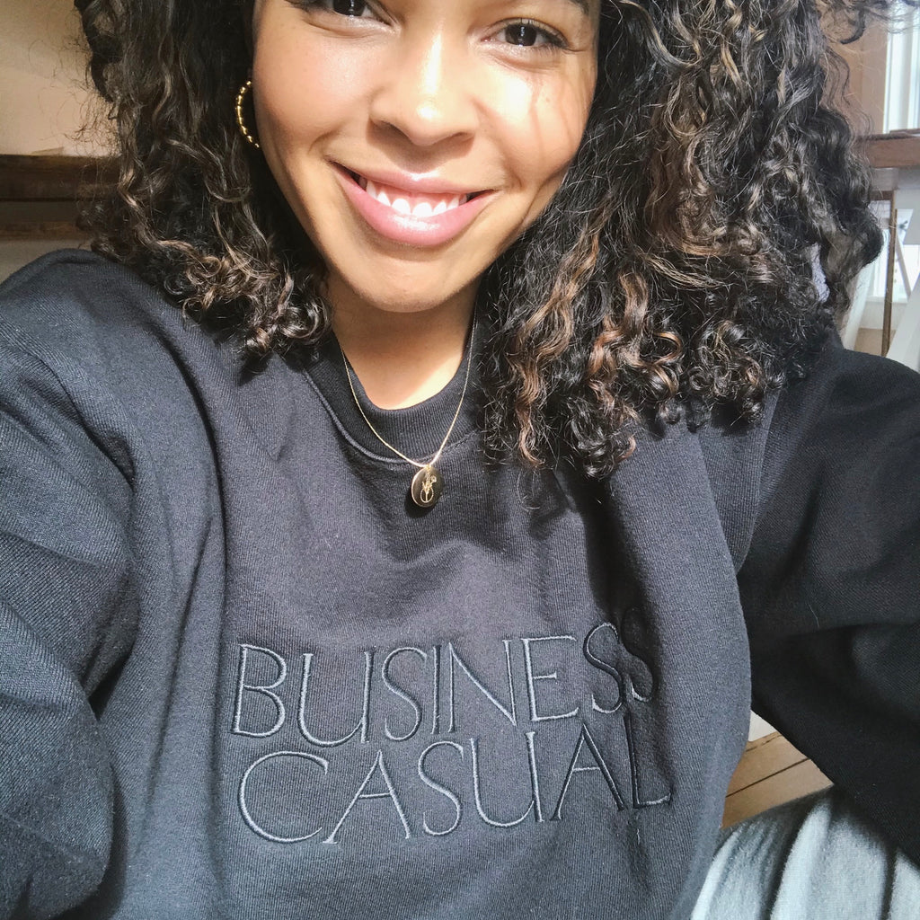 Cheeky Tone on Tone Business Casual Sweatshirt | Black Embroidered Business Casual Sweatshirt | Shop Small | Minnesota Small Businesses | Shop Local | Golden Rule Gallery | Excelsior, MN