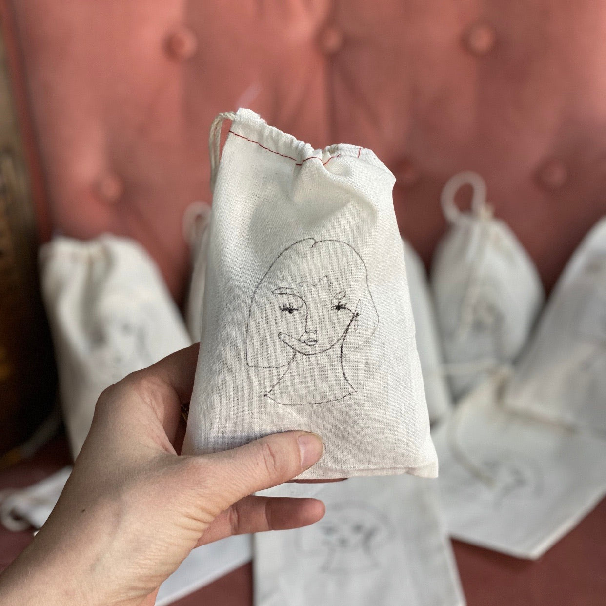 Lavender Sachet with Original Single Line Contour Drawing