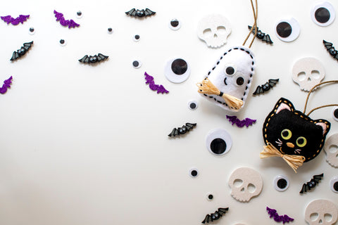 Halloween decorations against white backdrop