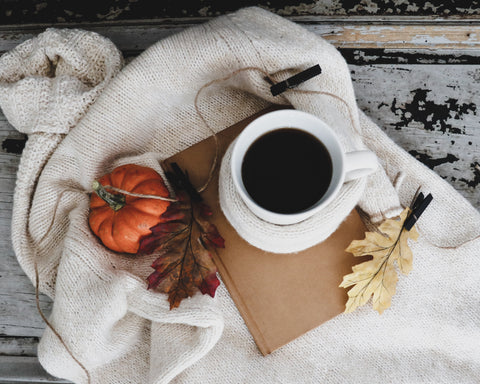 Coffee, pumpkin, and blanket