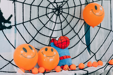 Orange balloons and halloween decorations