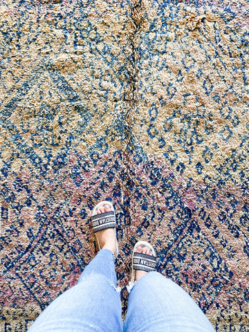 Gold Purple Blue Beni MGuild Moroccan rug