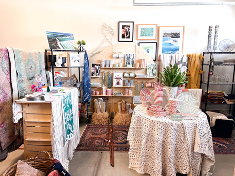 market prep with moroccan pottery and vintage textiles