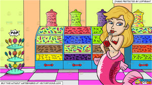 A Beautiful Mermaid Whispering Something And Inside A Candy Store