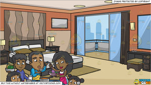 A Black Family Cooking A Meal Together And A Modern Hotel Room Background