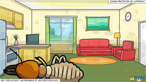 A Creepy Looking Termite And The Kitchen And Living Room Of A Small House Background