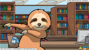 A Dabbing Sloth And Library Information Desk Background Clipart
