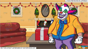 A Fat Creepy Clown And A Living Room Decorated For Christmas