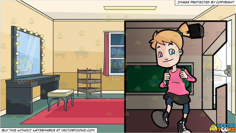 Cartoon A Female Middle School Student Getting Ready For Class And A Private Makeup Room Background Clipart Images