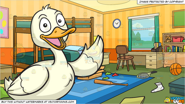 A Friendly Duck And Messy Kids Bedroom Background