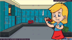 A Girl Munching A Slice Of Pizza And A Locker Room At A Gym Background