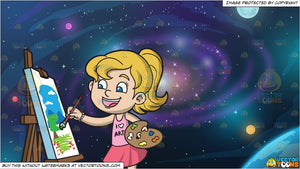 A Girl Painting A Landscape And Galaxy Background - galaxy popular cool backgrounds for girls