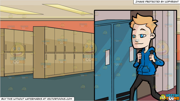 A Male High School Student Walking Towards The Locker Area And Inside A Nice Locker Room Background