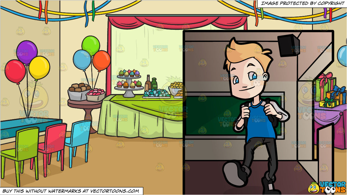 Cartoon A Male Middle School Student Getting Ready For Class And A Birthday Party Background Clipart Images