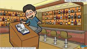 Bottles - A Man Daydreaming About Porn While Coloring An Adult Photo Book and Inside  A Bar Stocked With Bottles Of Alcohol Background