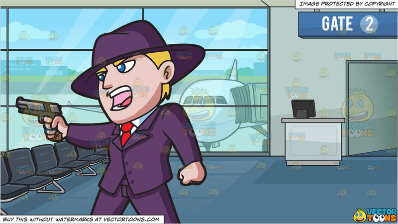 Cartoon A Member Of The Mob Starting A Gun Fight And Airport Boarding Gate Background Clipart Images