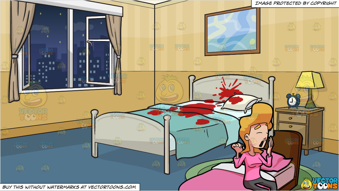 Cartoon A Sleepy Woman Getting Ready To Sleep And A Crime Scene Bedroom Background Clipart Images