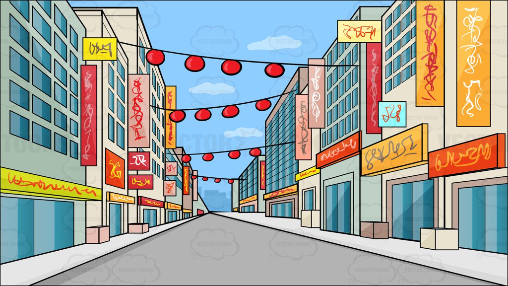A Street In Chinatown  During The Day Background Clipart  