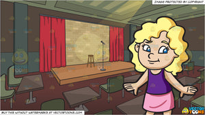 A Young Girl With Curly Hair And A Comedy Club Background