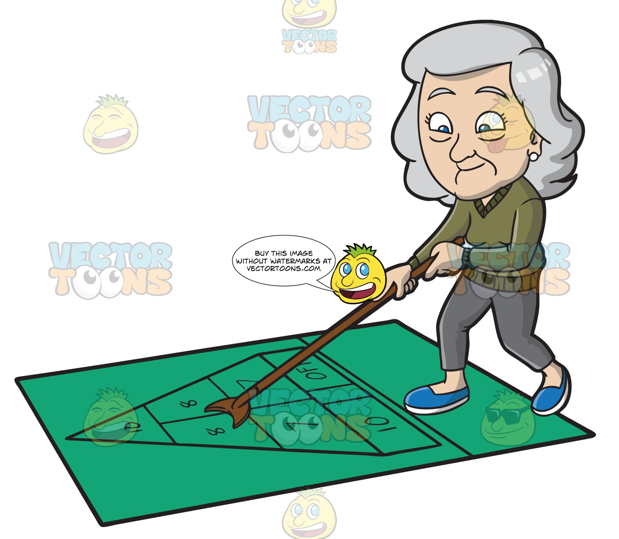 An Old Woman Playing Shuffleboard  Clipart Cartoons By -6729