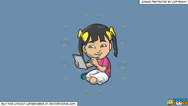 Clipart An Asian Girl Drawing Something On Her Mobile Tablet On A Sol Clipart Cartoons By Vectortoons