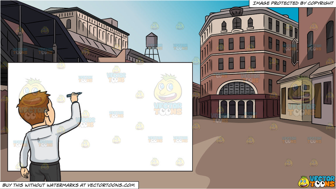 Cartoon Back To The Drawing Board And Old Town Square Background Clipart Images