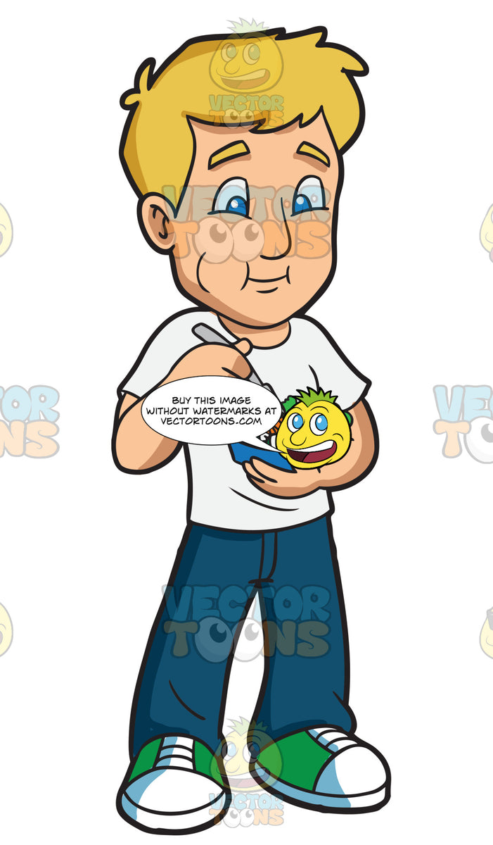 A Guy Eating A Bowl Of Healthy Salad – Clipart Cartoons By VectorToons