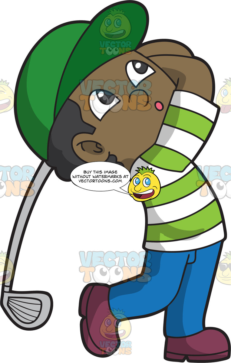 A Black Boy Playing Golf – Clipart Cartoons By VectorToons