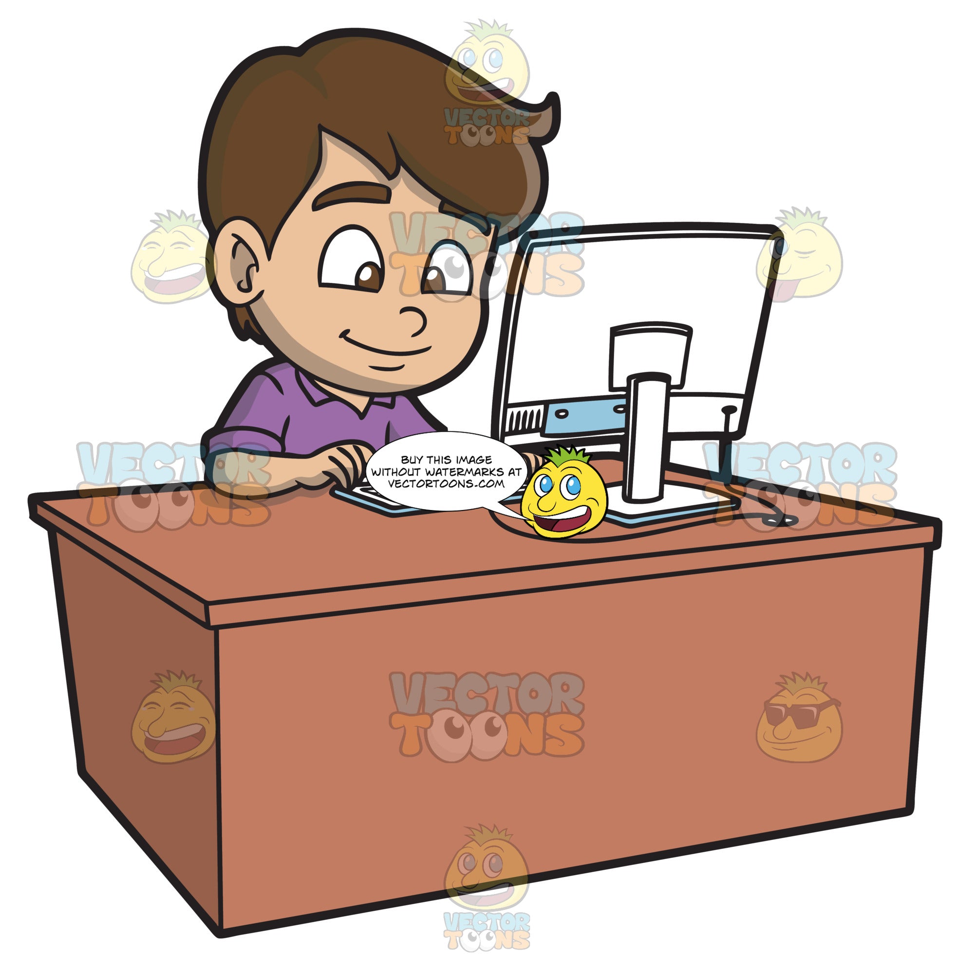 A Boy Using A Desktop Computer Clipart Cartoons By Vectortoons