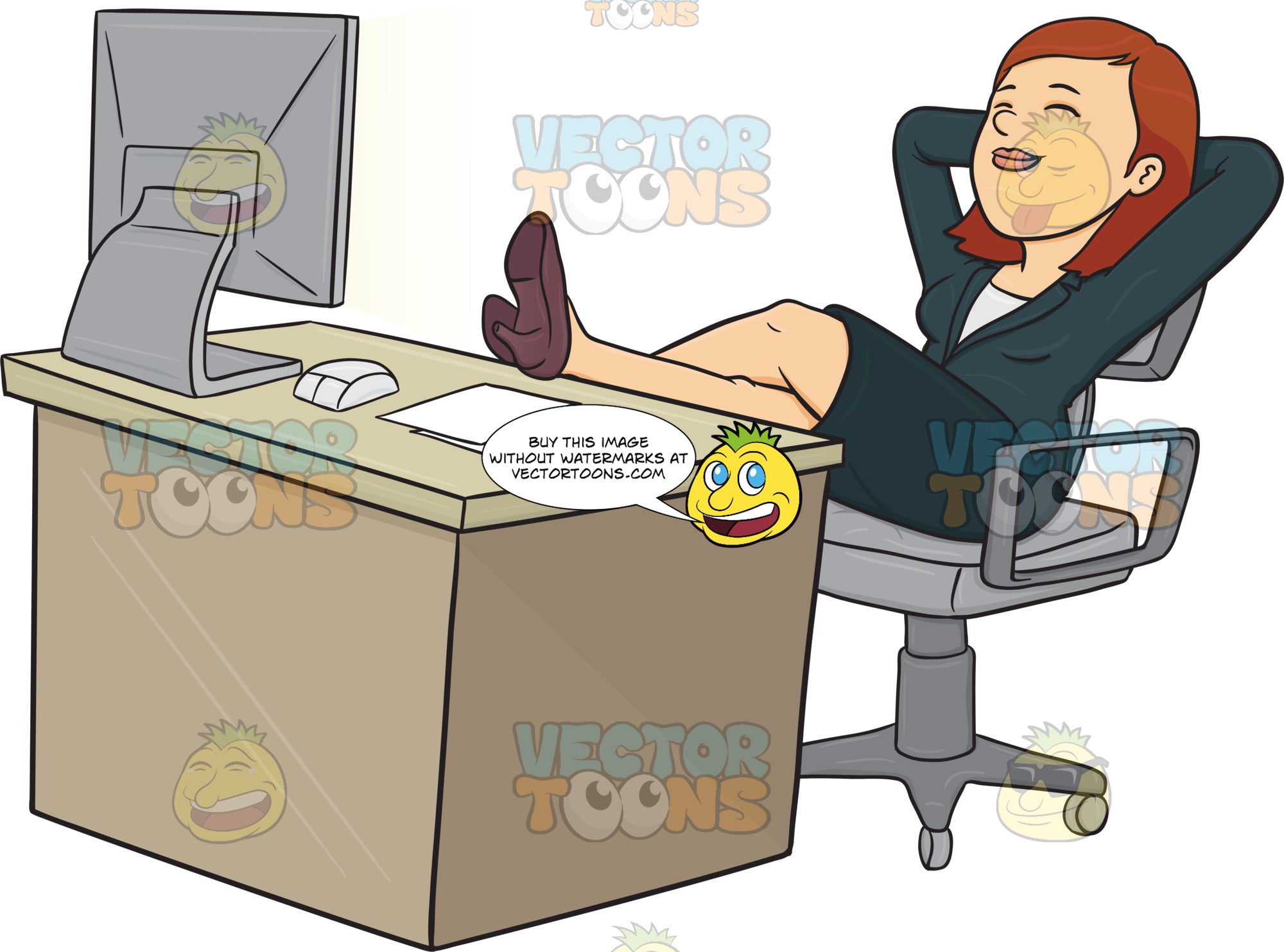 Woman Sitting At Her Desk With Her Feet Up Clipart Cartoons By