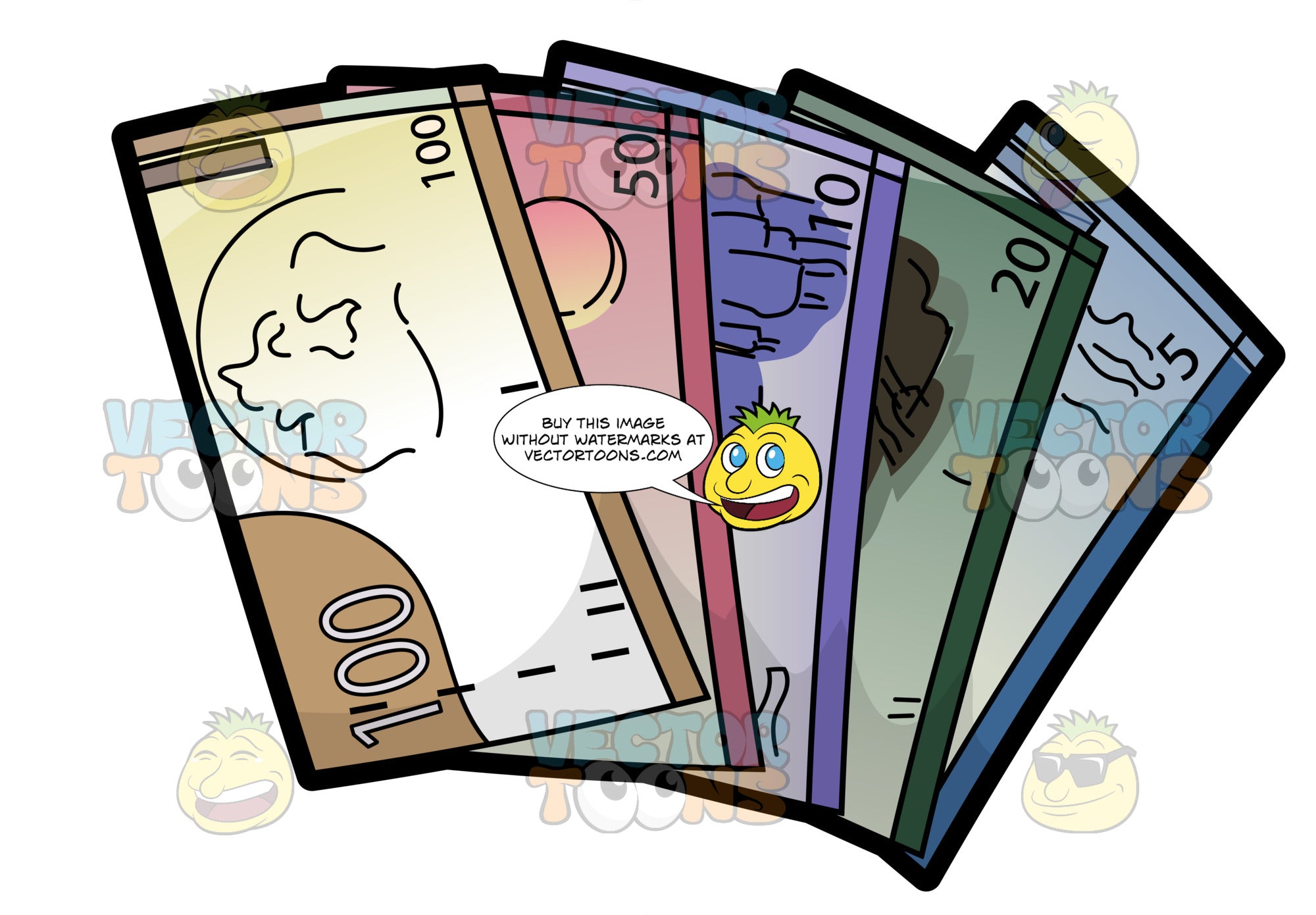 A Spread Of Canadian Dollars – Clipart Cartoons By VectorToons