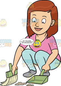 A Woman Gently Sweeping A Dusty Floor Clipart Cartoons By