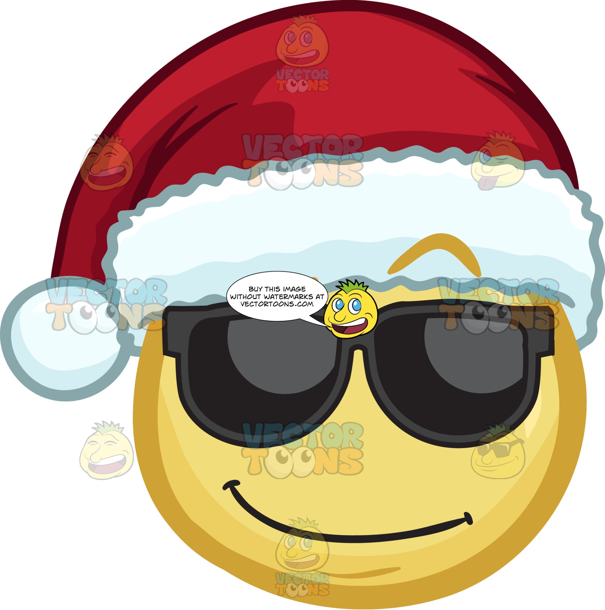 Download A Cool Looking Emoji Wearing A Santa Hat Clipart Cartoons By Vectortoons