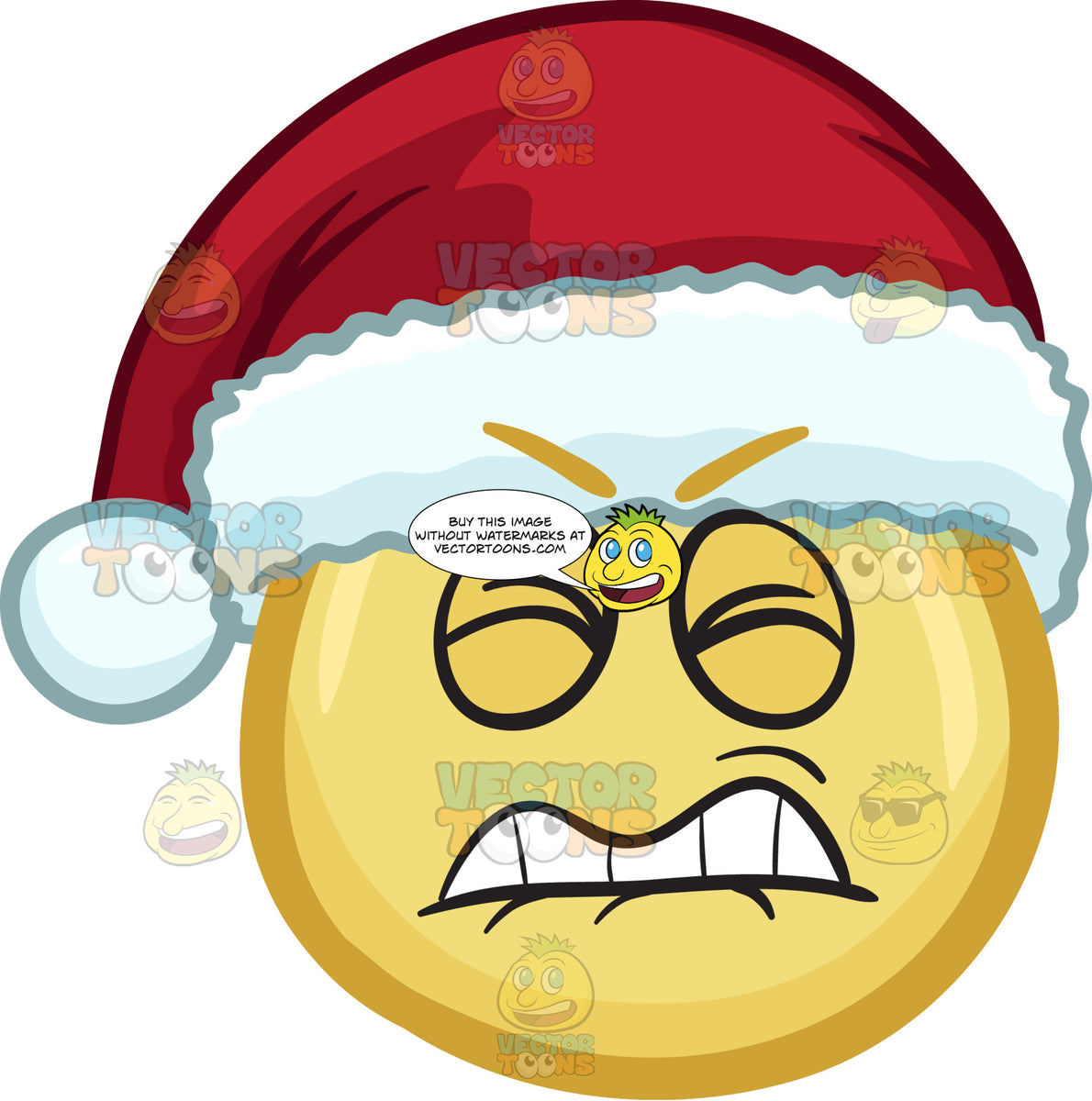 A Frustrated Emoji Wearing A Santa Hat – Clipart Cartoons By VectorToons