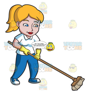 A Woman Sweeping The Floor Clipart Cartoons By Vectortoons