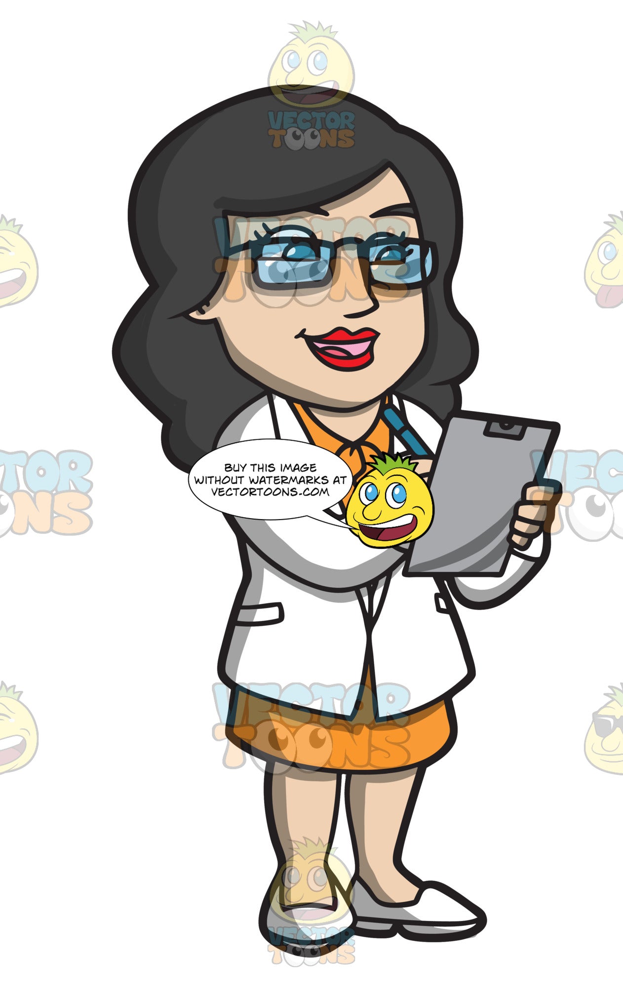 A Female Doctor Writing Down Her Diagnosis – Clipart Cartoons By