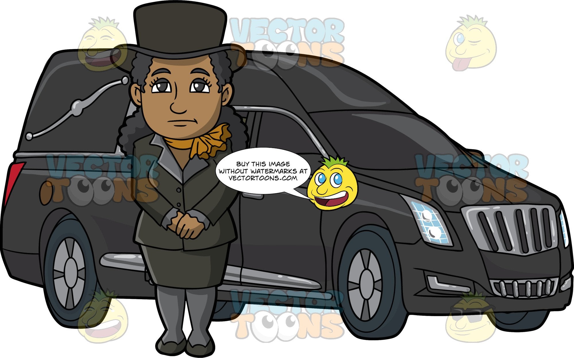 A Black Female Funeral Director Beside A Hearse Clipart Cartoons