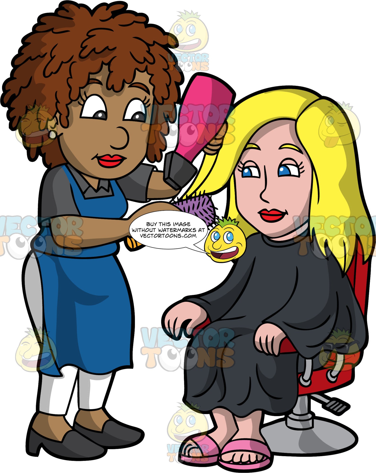 A Black Female Hairdresser Blow Drying Her Clients Hair Clipart