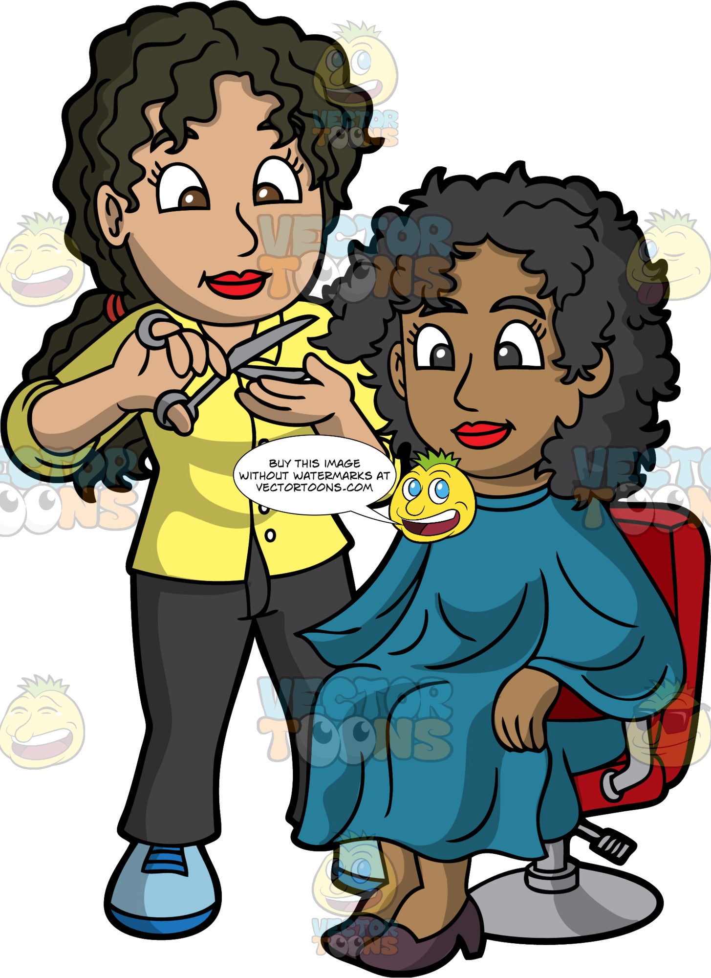 A Female Hairdresser Cutting The Hair Of A Black Woman Clipart