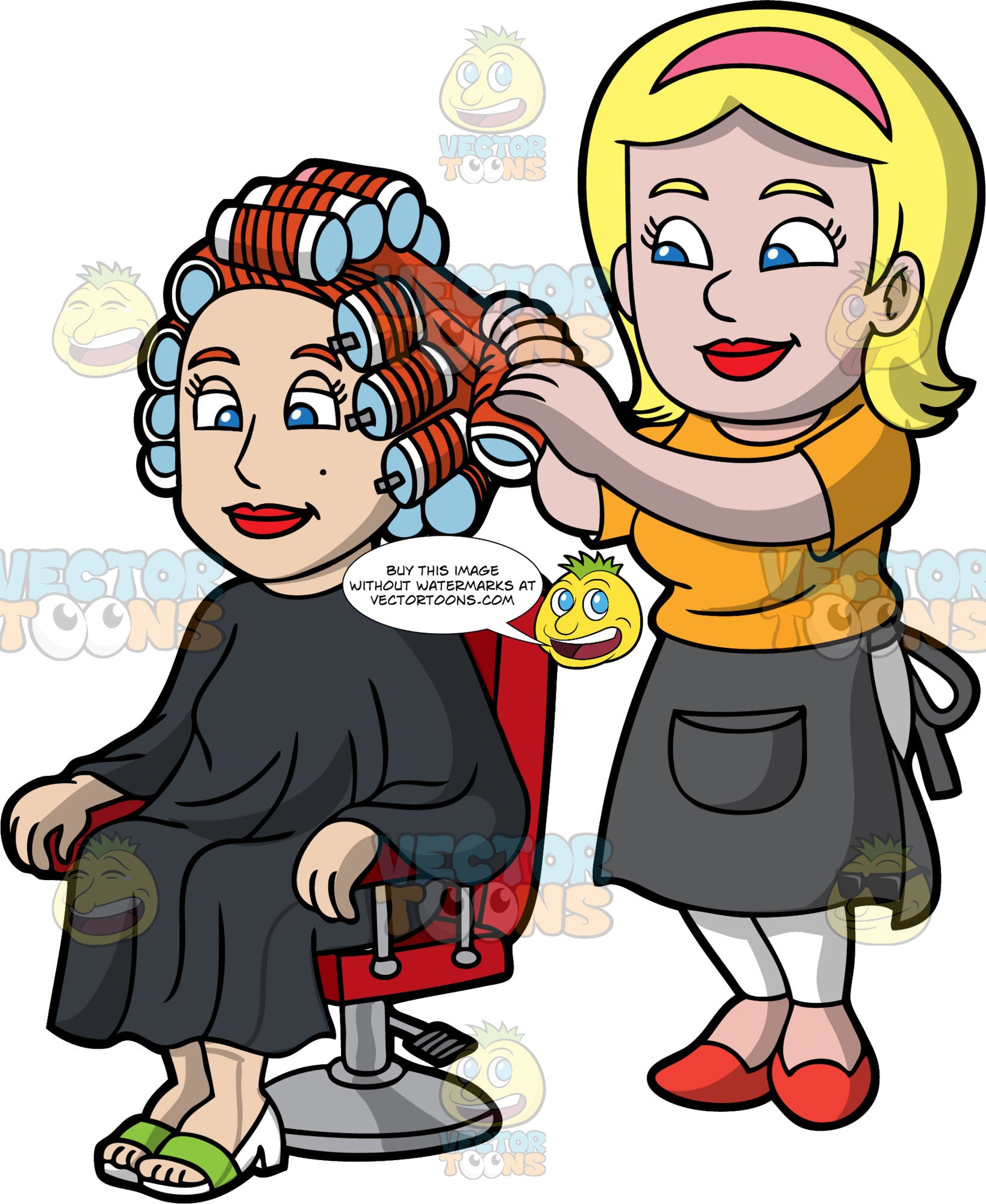 A Female Hairdresser Curling The Hair Of A Client Clipart