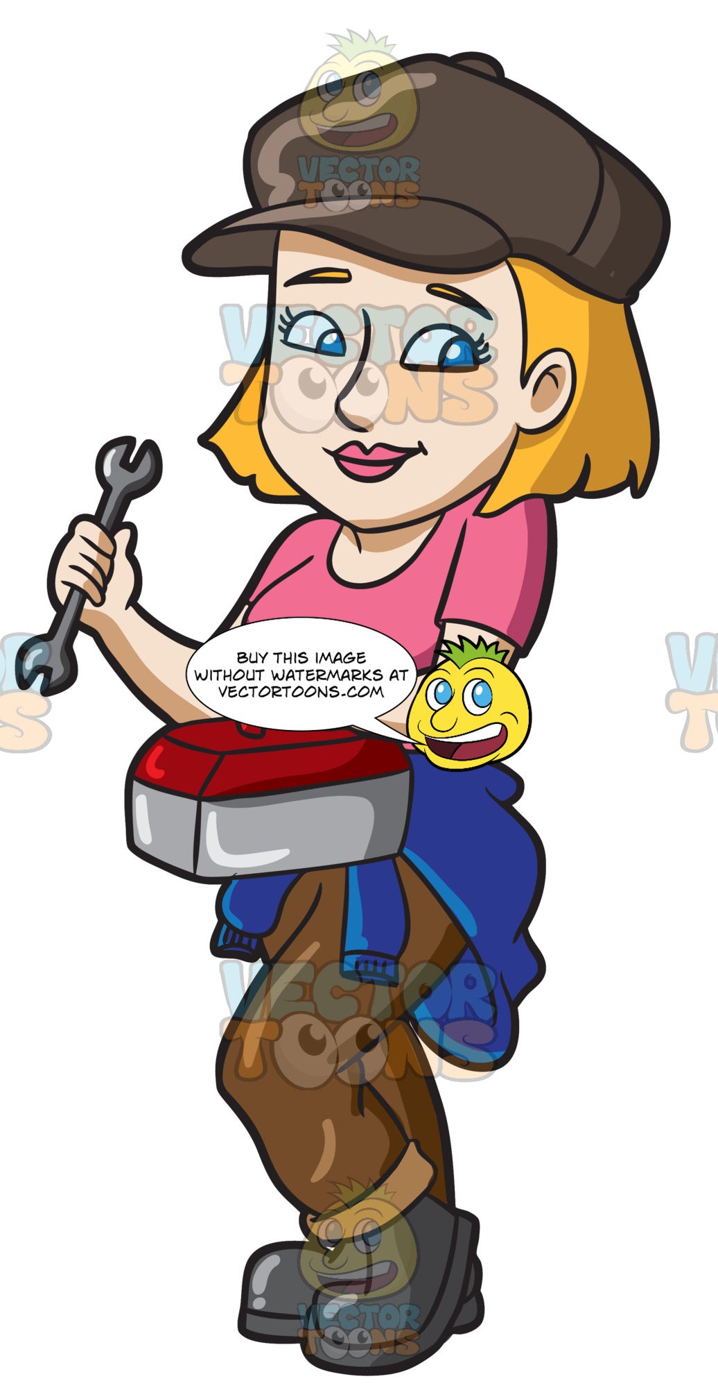 A Cute Female Car Mechanic Holding Her Tools Clipart Cartoons By Vectortoons