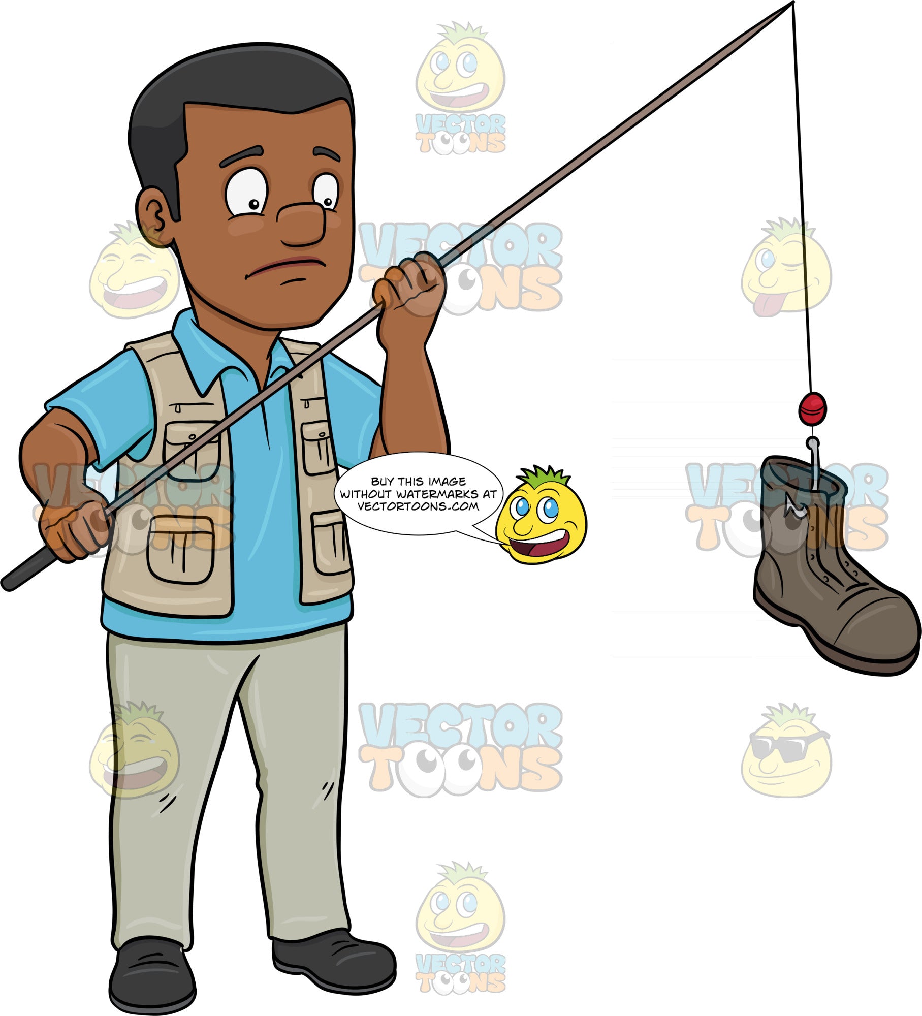 A Happy Black Man Shows Off A Fish He Has Caught With A Rod And Fishin Clipart Cartoons By Vectortoons