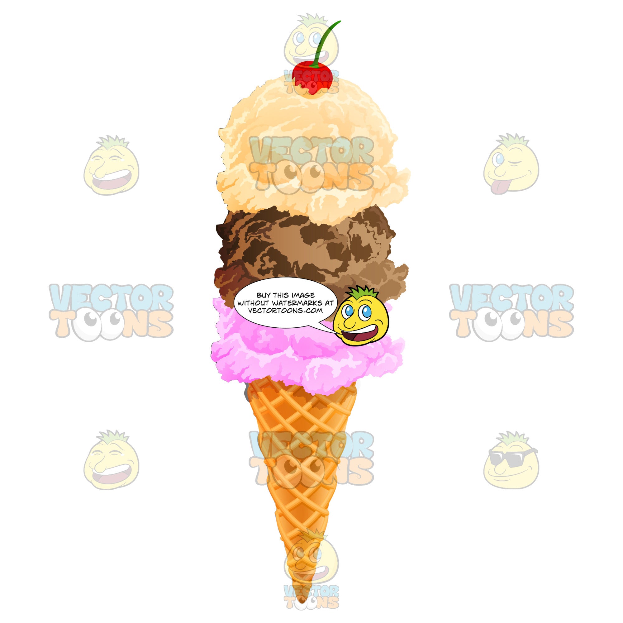 three scoop ice cream cone