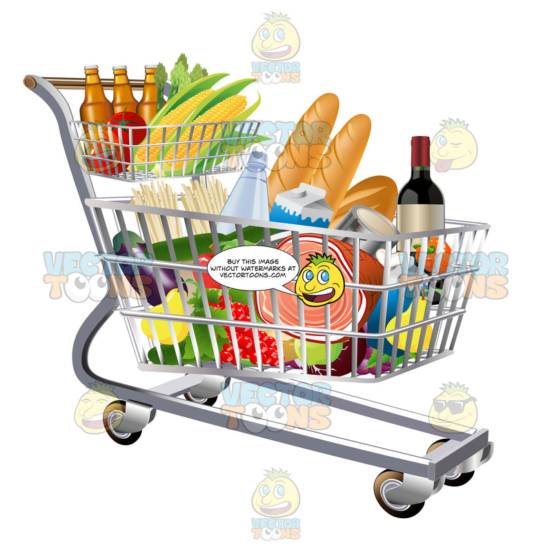 Cartoon: Grocery Cart Full Of Food | Clipart Images