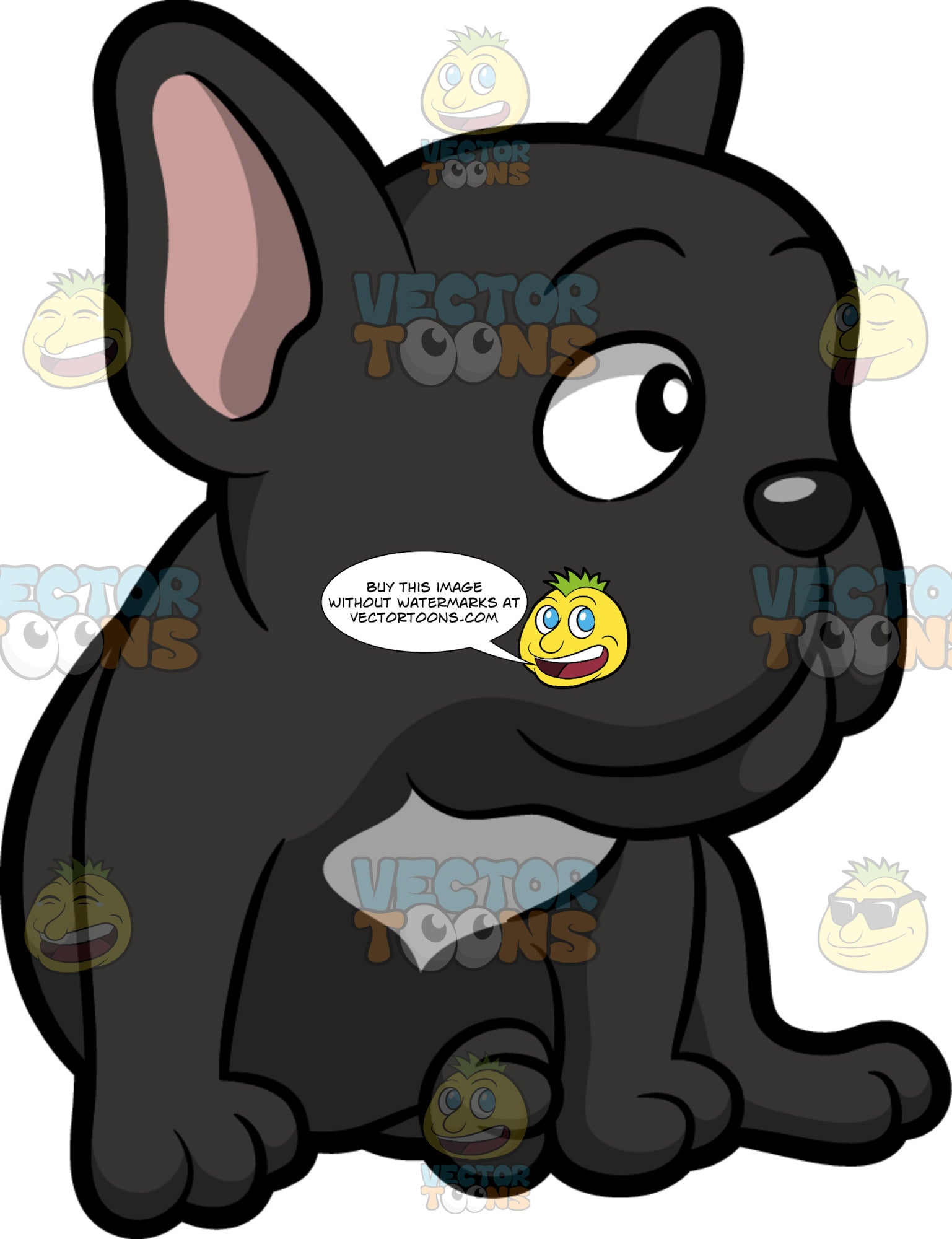 An Observant Young Black French Bulldog - Clipart Cartoons ...