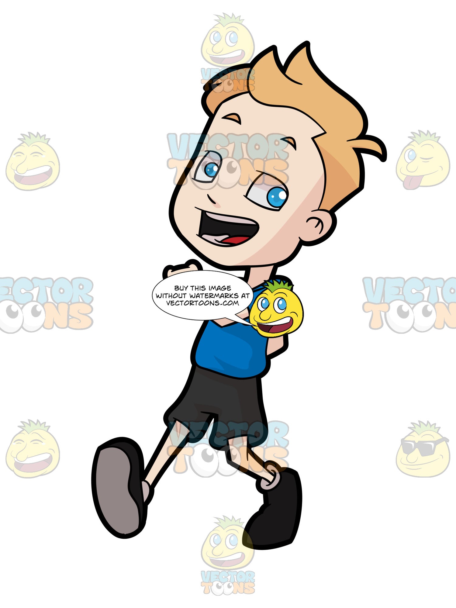 A Boy Walking In Happiness Clipart Cartoons By Vectortoons