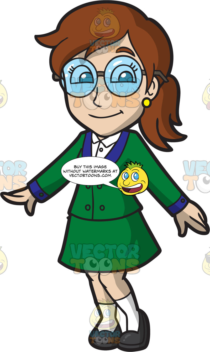 Cartoon A Smart And Demure High School Girl Wearing A Green School Uniform Clipart Images