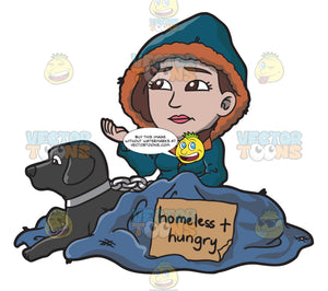 A Homeless And Hungry Woman With A Black Dog Clipart Cartoons By Vectortoons
