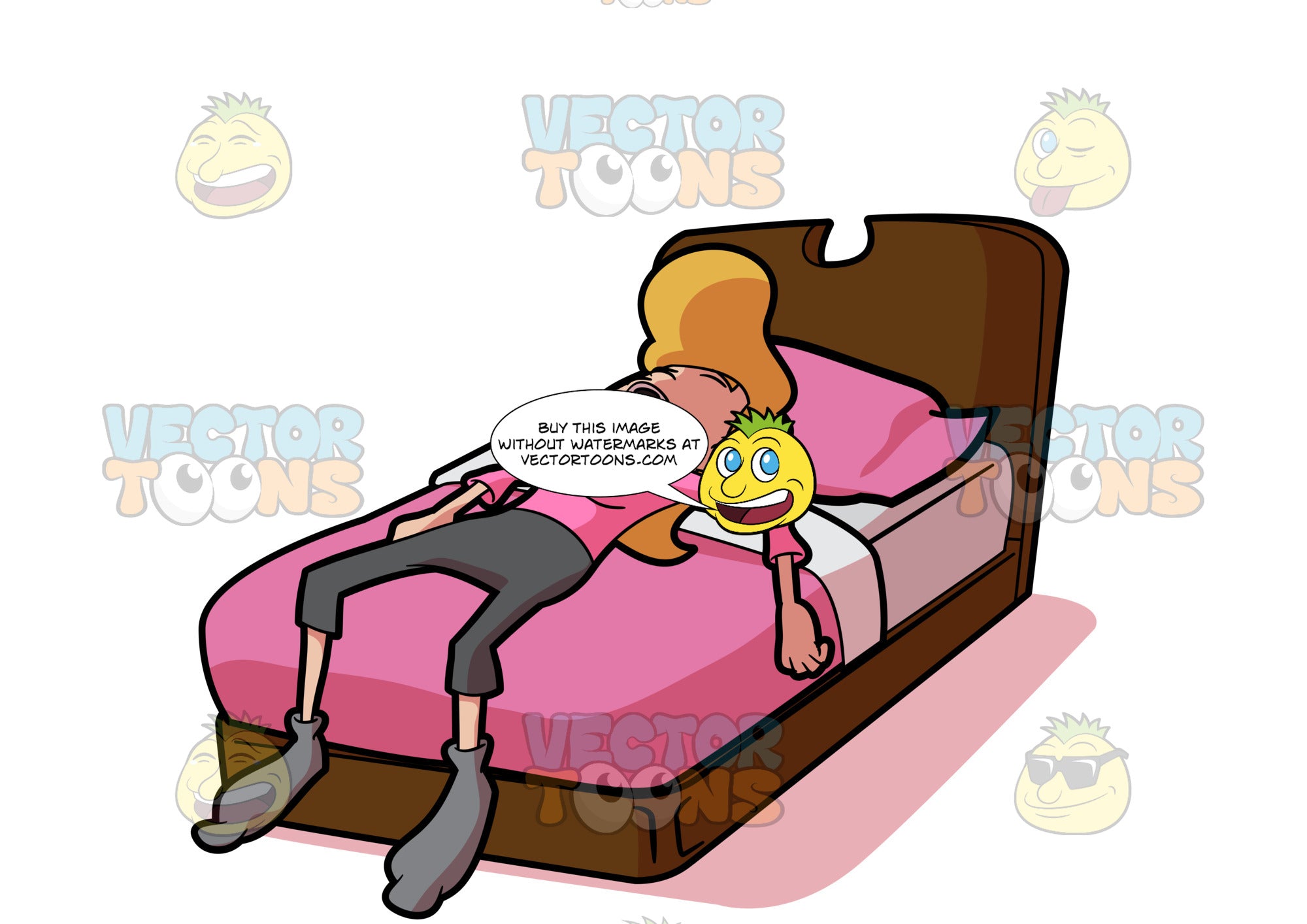 A Drained And Worn Out Woman Sleeping In Her Bed Clipart Cartoons By Vectortoons