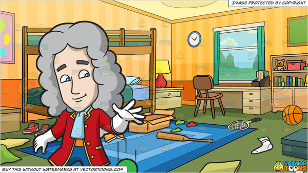 Isaac Newton Dropping A Ball And Messy Kids Bedroom Background